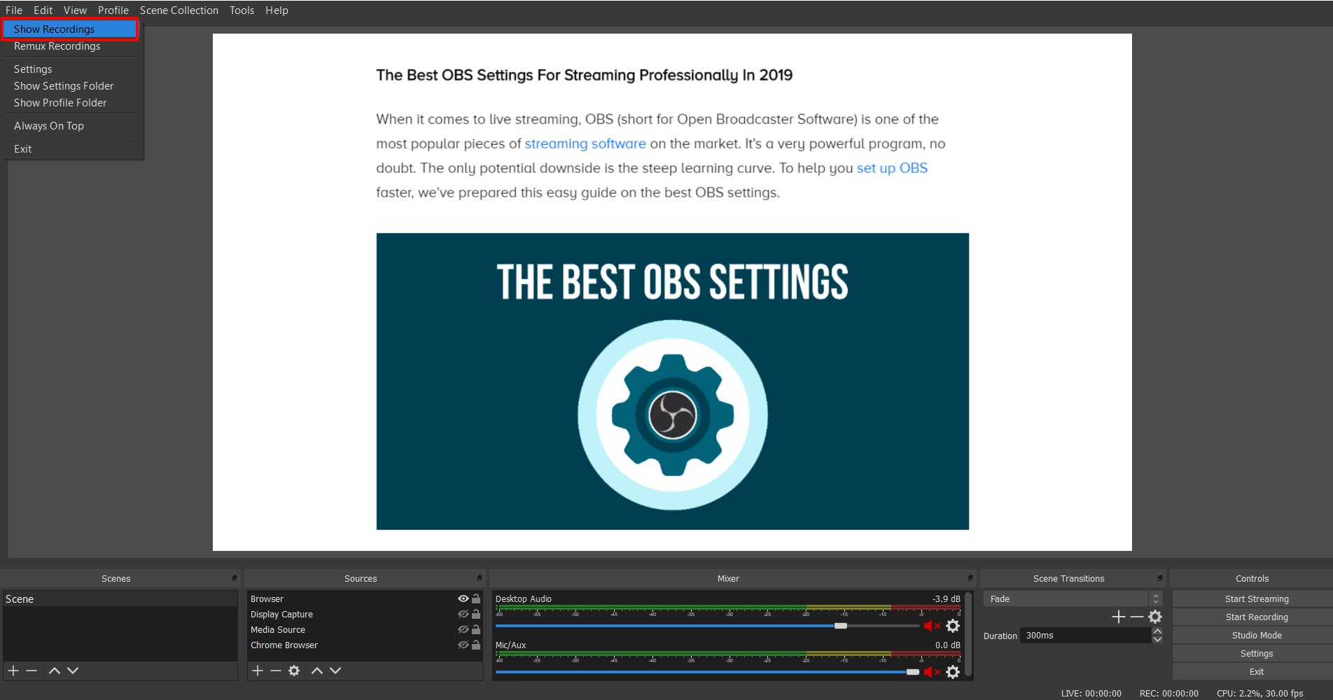 Obs setting